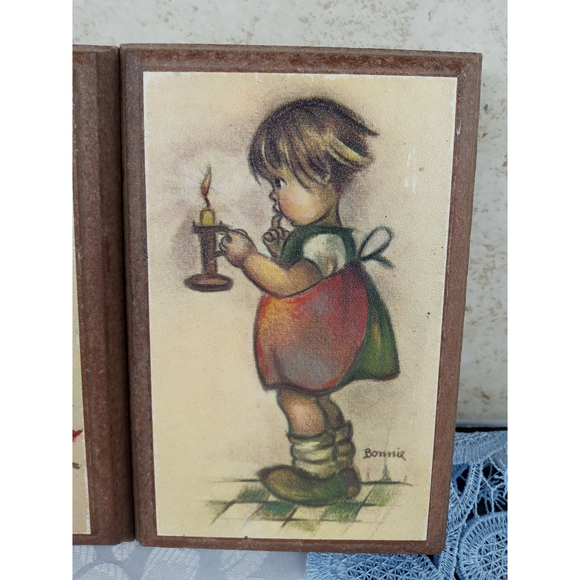 Vintage Bonnie Wall Plaques Set of 3 - Hummel Style Wall Prints 4x6" - Picture 7 of 9